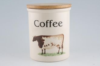Cloverleaf Farm Animals Storage Jar + Lid With Flat Wooden Lid - Coffee 4 3/4" x 5 1/2"