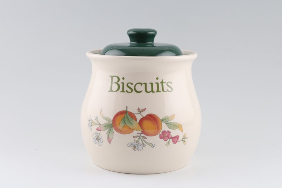 Cloverleaf Peaches and Cream Biscuit Jar + Lid 6" x 5 3/4"