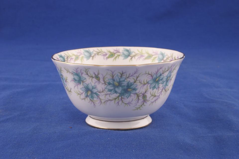 Tuscan & Royal Tuscan Love In The Mist - white background, turquoise flowers Sugar Bowl - Open (Tea) 5"