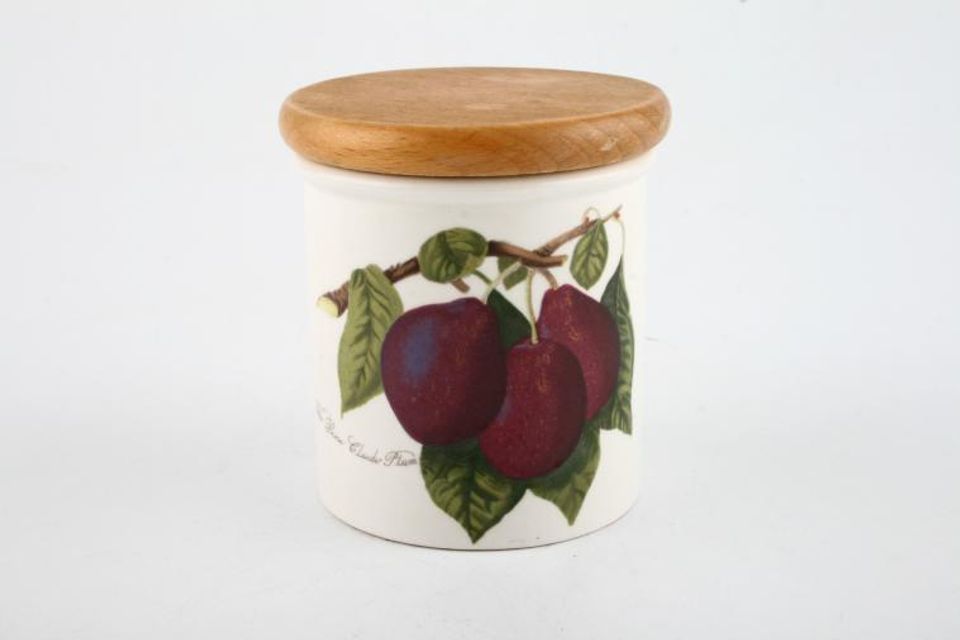 Portmeirion Pomona - Older Backstamps Storage Jar + Lid The Reine Claude Plum - wooden lid 2 3/8" x 2 5/8"