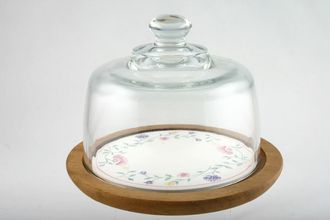 Johnson Brothers Summer Chintz Cheese Dome with Base Round.Wooden base with round tile, glass lid 7 7/8"