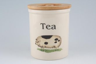 Cloverleaf Farm Animals Storage Jar + Lid With Wooden Lid - Tea 4" x 4 3/4"