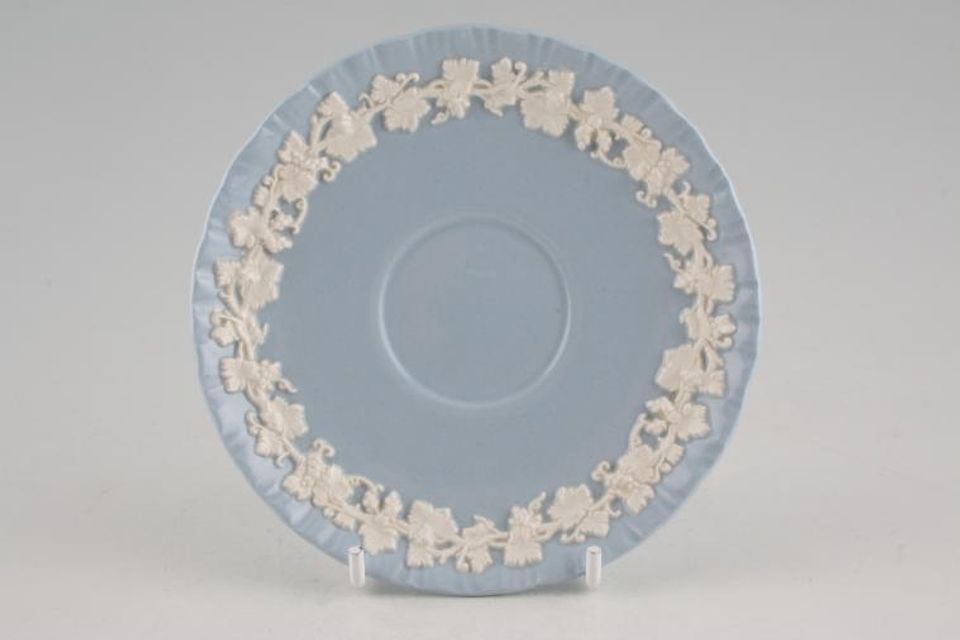 Wedgwood Queen's Ware - White Vine on Blue - Shell Edge Coffee Saucer 5 1/4"