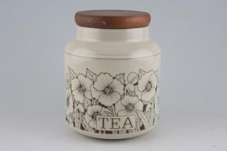 Hornsea Cornrose Storage Jar + Lid Size represents height. Tea on jar - Wooden lid 6"