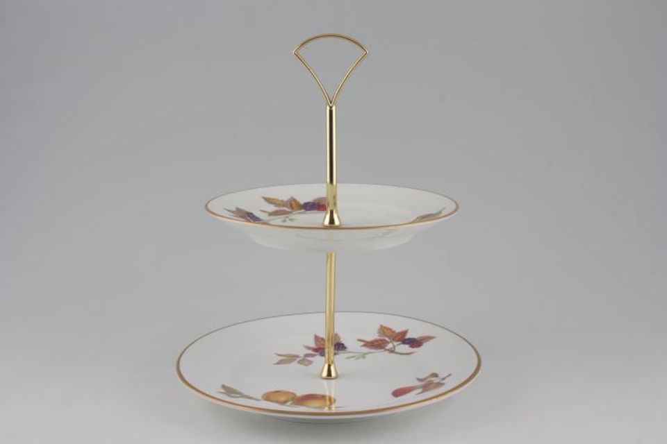 Royal Worcester Evesham - Gold Edge Cake Stand 2 tier - Fruits may vary