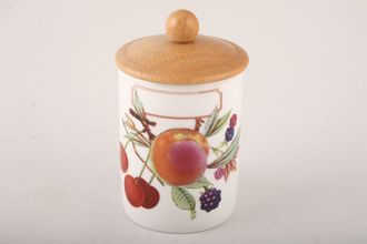 Royal Worcester Evesham - Gold Edge Spice Jar Blank name plat - wooden lid with round knob 2 1/4" x 3"