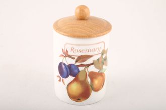 Royal Worcester Evesham - Gold Edge Spice Jar Rosemary - wooden lid with round knob 2 1/4" x 3"