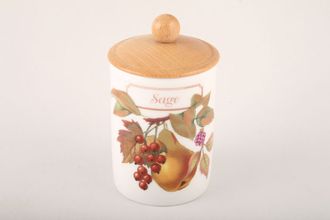 Royal Worcester Evesham - Gold Edge Spice Jar Sage - wooden lid with round knob 2 1/4" x 3"