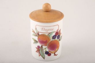 Royal Worcester Evesham - Gold Edge Spice Jar Thyme - wooden lid with round knob 2 1/4" x 3"