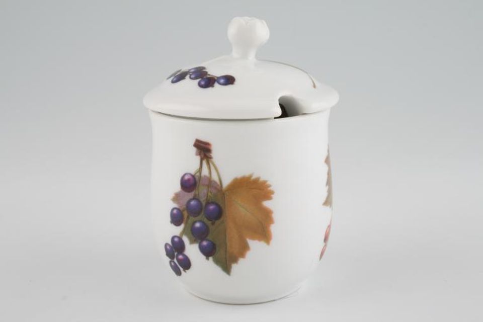 Royal Worcester Evesham - Gold Edge Mustard Pot + Lid Cut out in Lid 3 1/2"