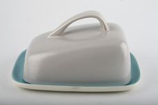 Poole Twintone Dove Grey and Sky Blue Cheese Dish + Lid 7 3/8" thumb 1