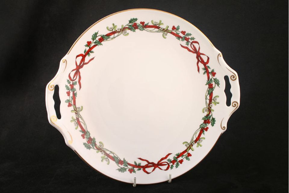 Royal Worcester Holly Ribbons Cake Plate 2 Handles 12 1/4"
