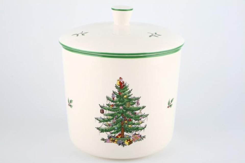 Spode Christmas Tree Biscuit Jar + Lid 6 3/4" x 6 1/8"