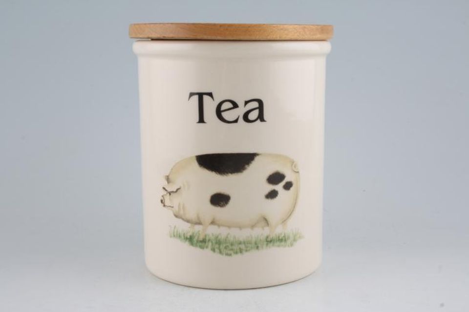 Cloverleaf Farm Animals Storage Jar + Lid With wooden Lid - Tea 4 3/4" x 5 1/2"