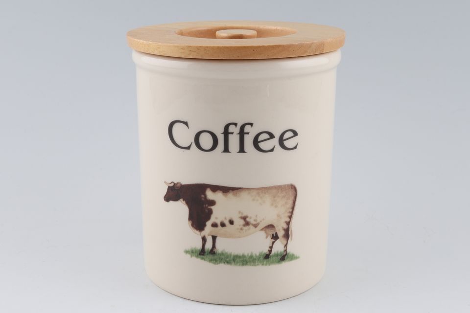 Cloverleaf Farm Animals Storage Jar + Lid With Wooden Lid - Coffee 4" x 4 3/4"