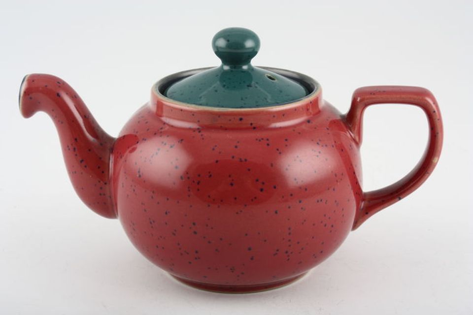Denby Harlequin Teapot Red outer - blue inner - green lid 1pt