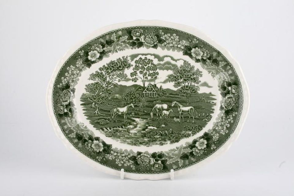 Adams English Scenic - Green Oval Platter Deep 11 3/4"