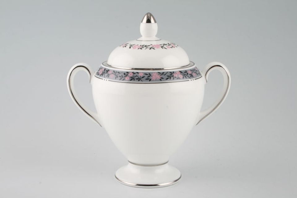 Wedgwood Fairmont - Grey Band - Pink Flowers Sugar Bowl - Lidded (Tea)
