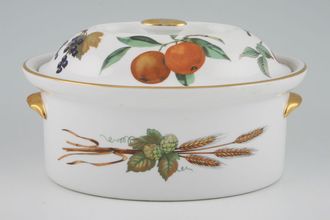 Royal Worcester Evesham - Gold Edge Casserole Dish + Lid Oval Game Casserole, Shape 24 Size 5 gold Knob lid- Fruits can Vary 2 1/2pt