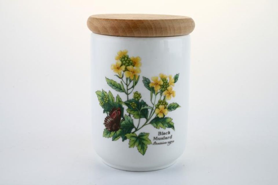 Royal Worcester Worcester Herbs Storage Jar + Lid Black mustard, flat wooden lid 3 3/4" x 5"