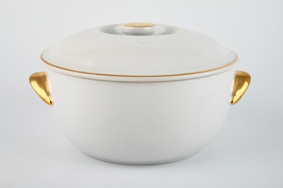 Royal Worcester White and Gold Casserole Dish + Lid Round - Round Knob on Lid 6 3/4", 2pt