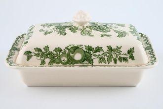 Sell Masons Fruit Basket - Green Butter Dish + Lid Please note; sizes and shades may vary slightly on all items in this pattern. 7 1/4" x 4 1/2"