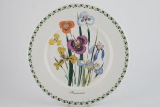 Portmeirion Ladies Flower Garden Dinner Plate Iris Pavonia , pattern on rim - Named - backstamps vary 10 3/4"