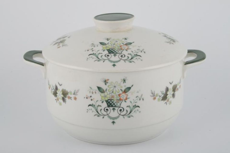 Royal Doulton Provencal - T.C.1034 Casserole Dish + Lid Round, Green Handles And Knob/ O.T.T. 4pt