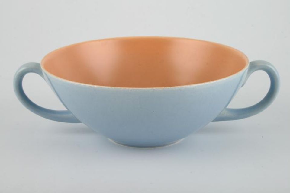 Poole Twintone Peach Bloom and Mist Blue Soup Cup 2 Handles
