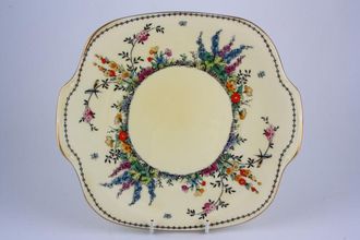 Crown Staffordshire Hollyhock Cake Plate Patterned Edge - Square, Eared 10 1/8"