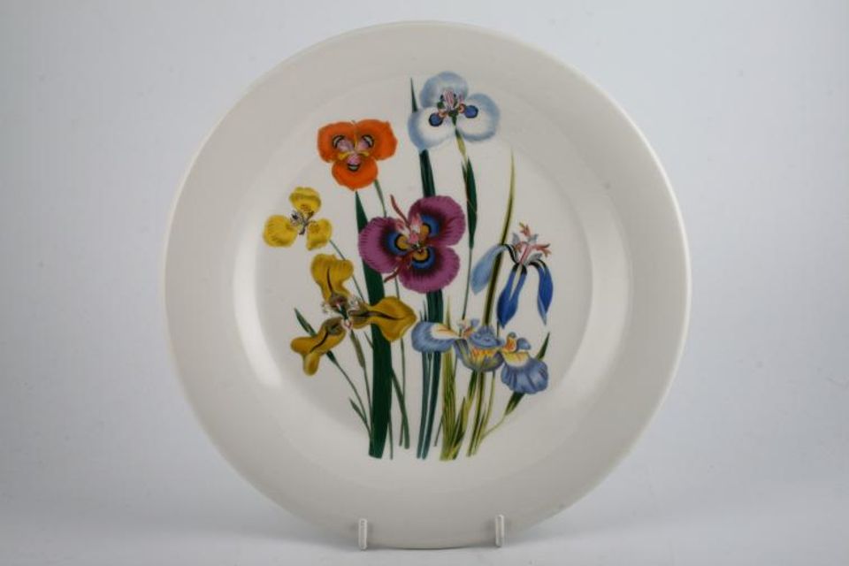 Portmeirion Ladies Flower Garden Dinner Plate Iris Pavonia, no pattern on rim - No name - Backstamps Vary 10 3/4"
