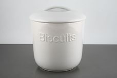 Royal Worcester Jamie Oliver - White Embossed Biscuit Jar + Lid Bikkies 6 3/4" x 7 3/4" thumb 1