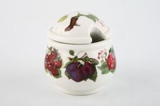 Portmeirion Pomona - Older Backstamps Mustard Pot + Lid Various Fruits - With wooden spoon 2 1/2" thumb 5