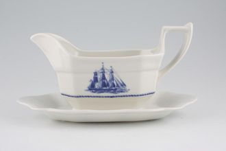 Wedgwood American Clipper - Blue Sauce Boat and Stand Fixed