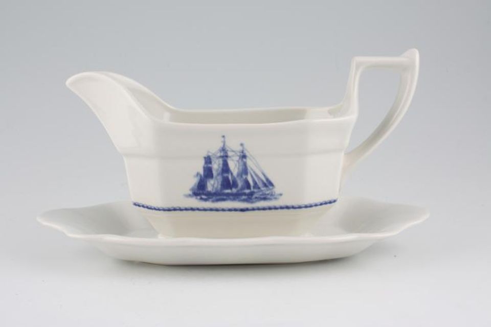 Wedgwood American Clipper - Blue Sauce Boat and Stand Fixed