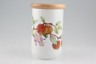 Royal Worcester Evesham - Gold Edge Storage Jar + Lid Wooden lid - Apple 4" x 6 1/2"