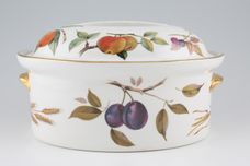 Royal Worcester Evesham - Gold Edge Casserole Dish + Lid Oval Game Casserole Shape 24, Size 4 Oranges, Plums, Nuts, Smooth Handles, Straight Handle on Lid 4pt thumb 1