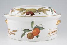 Royal Worcester Evesham - Gold Edge Casserole Dish + Lid Oval Game Casserole Shape 24, Size 4 Oranges, Plums, Nuts, Smooth Handles, Straight Handle on Lid 4pt thumb 2