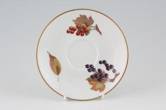 Royal Worcester Evesham - Gold Edge Coffee Saucer Raised Well / Red Berry, Blackcurrant. Fits 2 3/4 x 2 1/4" coffee cup. 5 1/4"
