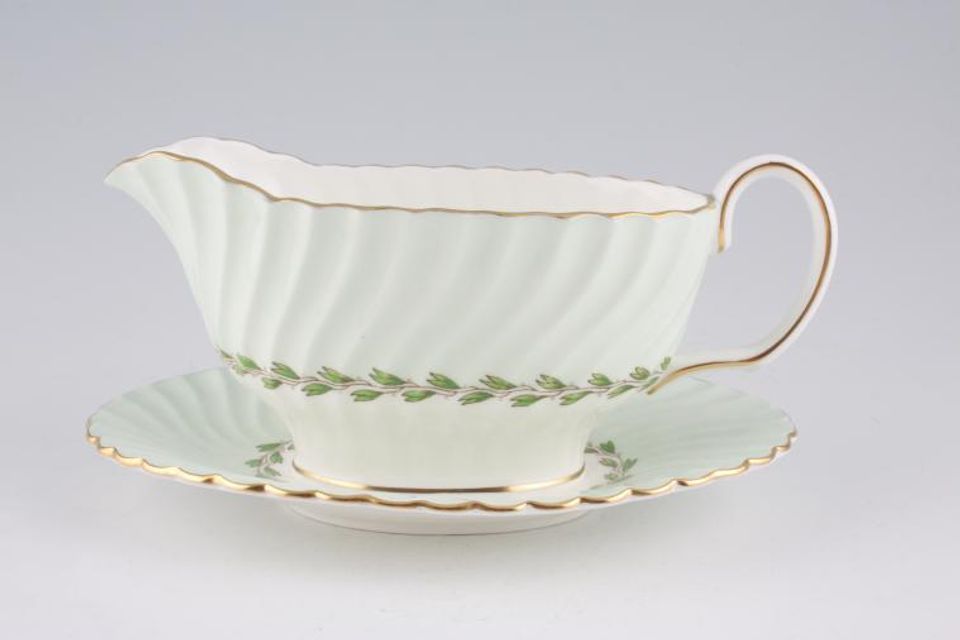 Minton Cheviot Green - S503 Sauce Boat and Stand Fixed