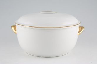 Royal Worcester White and Gold Casserole Dish + Lid 4 pt Round - Oblong Handle on LId 8 1/2"