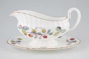 Royal Worcester Strawberry Fair - Fluted Sauce Boat and Stand Fixed