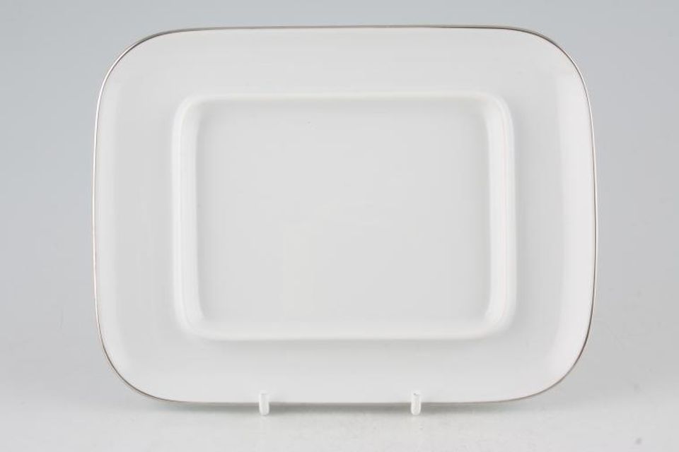 Thomas Medaillon Platinum Band - White with Thin Silver Line Butter Dish Base Only for 5 1/4" lid 7 1/4" x 5 1/2"