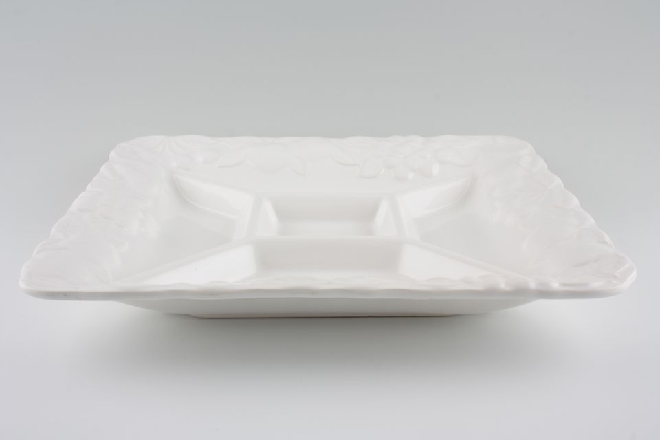 Marks & Spencer White Embossed Hor's d'oeuvres Dish 5 Compartments, Square 12 1/2"