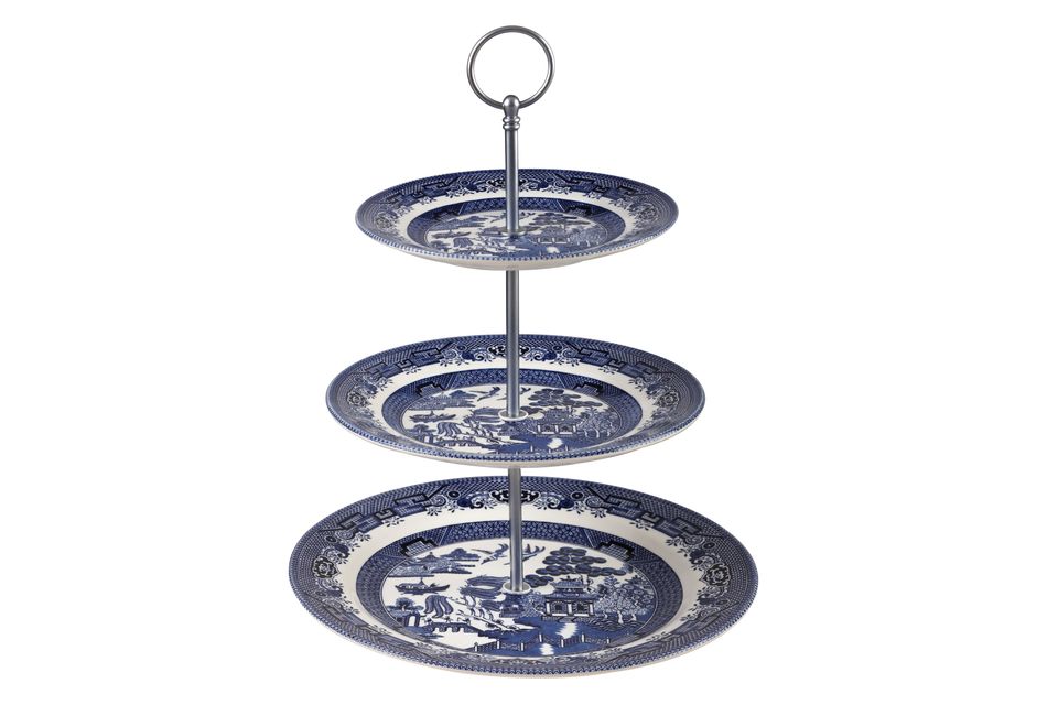 Churchill Blue Willow 3 Tier Cake Stand Silver cake stand kit design may vary