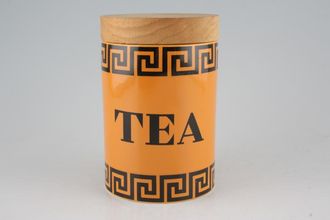 Portmeirion Greek Key - Orange + Black Storage Jar + Lid Tea on jar - wooden lid. Rubber seal needs replacing 5"