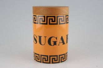 Portmeirion Greek Key - Orange + Black Storage Jar + Lid Sugar on jar - wooden lid. Rubber seal needs replacing 5"