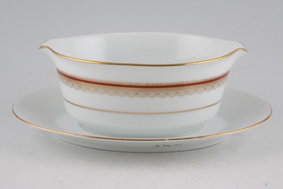 Noritake Doral Maroon Sauce Boat and Stand Fixed