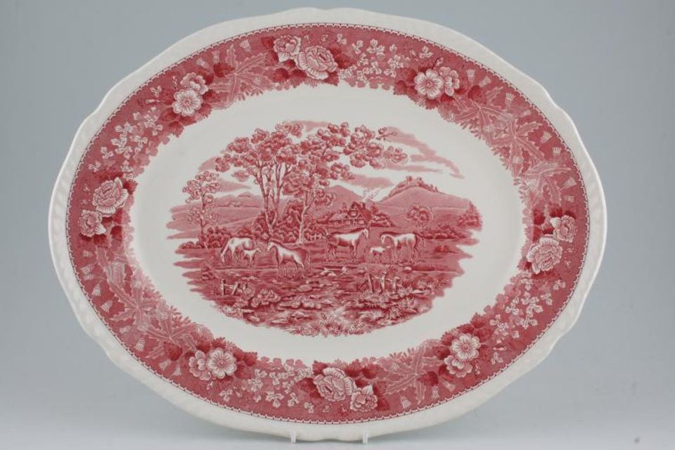 Adams English Scenic - Pink Oval Platter 17"