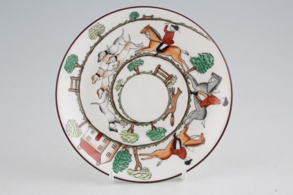 Crown Staffordshire Hunting Scene Coffee Saucer For can - 2 1/2" well, Shallow 5 1/2"